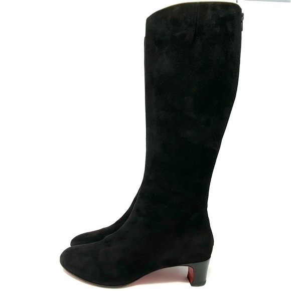 CHRISTIAN LOUBOUTIN TALL KNEE HIGH LOW HEELS RIDING BOOTS BLACK SUEDE SZ 6.5 - Picture 8 of 15